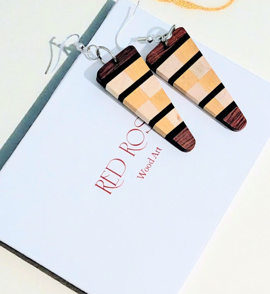 English Holly, Red Oak, Yellowheart & African Blackwood Earrings
