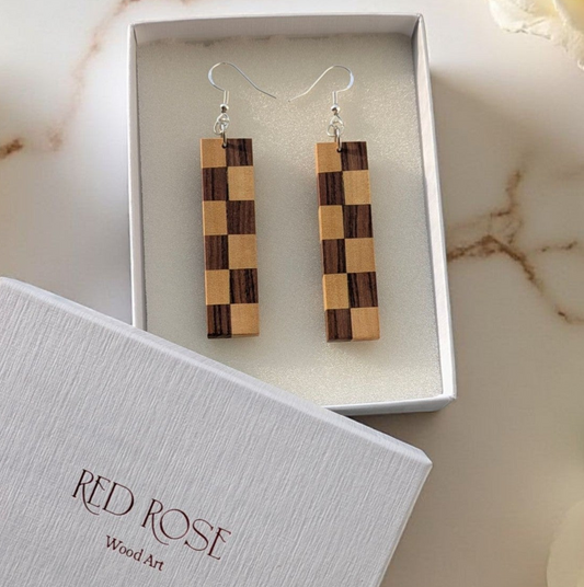Bolivian Rosewood & Yellowheart Checkerboard Wood Earrings