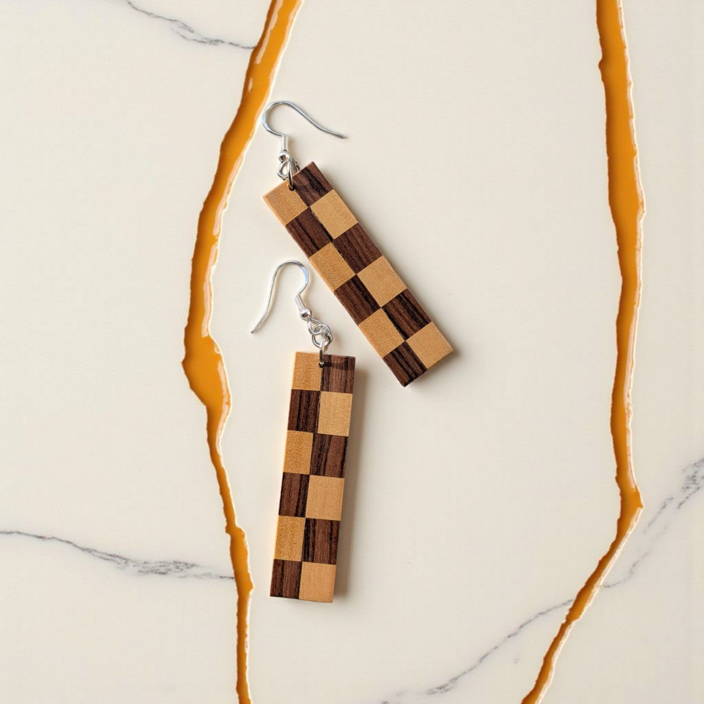 Bolivian Rosewood & Yellowheart Checkerboard Wood Earrings