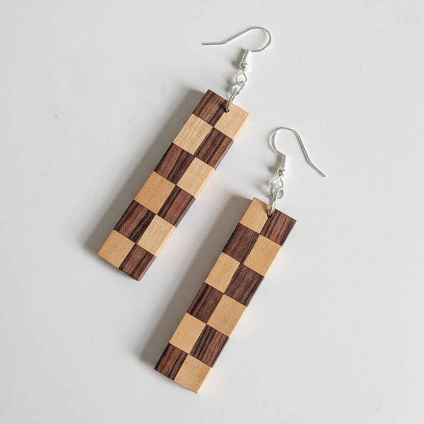 Bolivian Rosewood & Yellowheart Checkerboard Wood Earrings