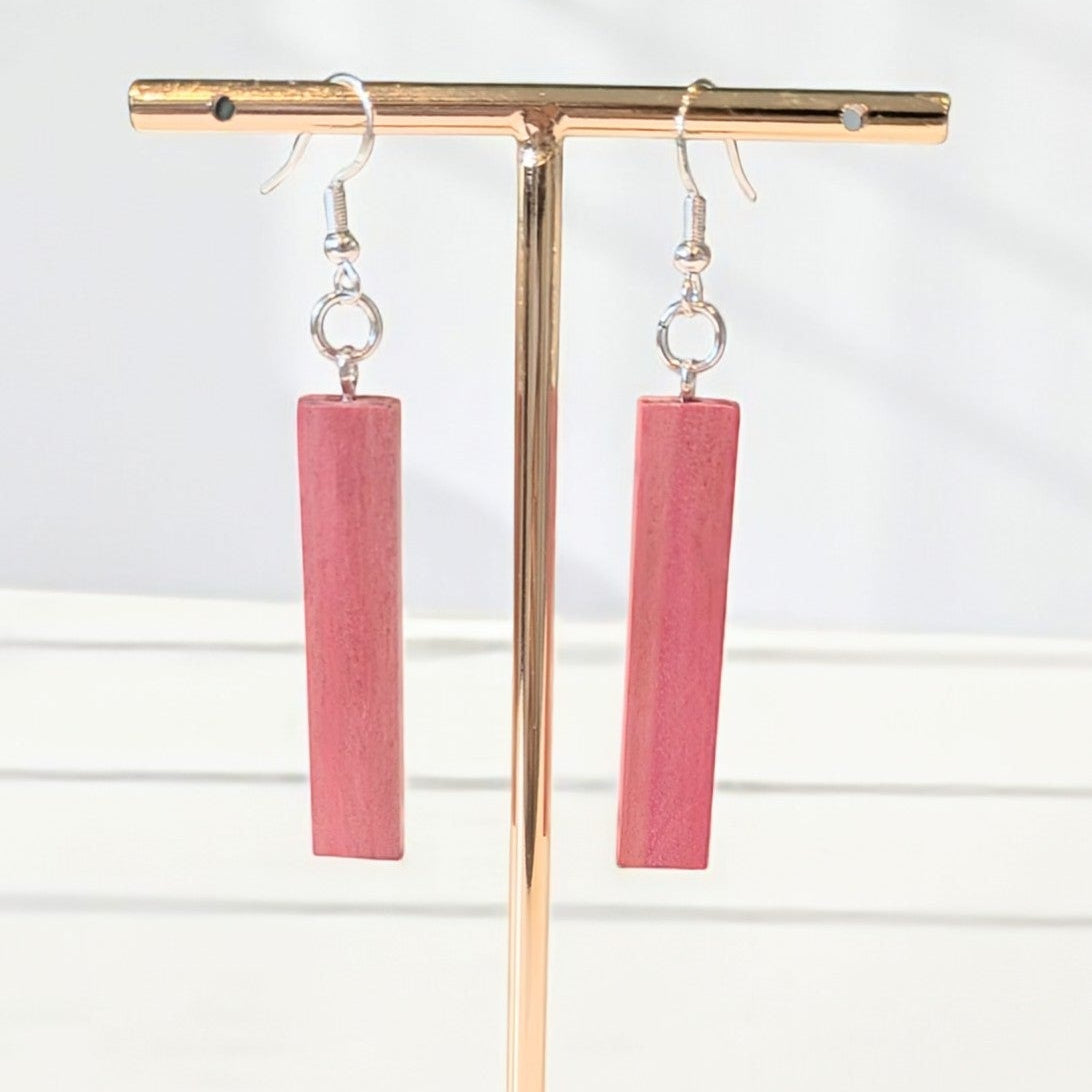 Pink Ivory Rectangle Wood Earrings