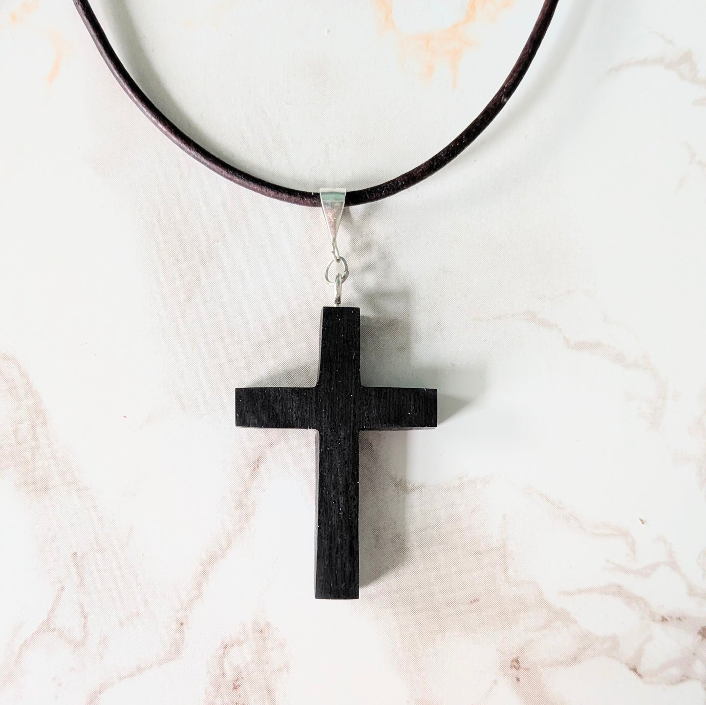 Hand carved unisex African blackwood cross pendant