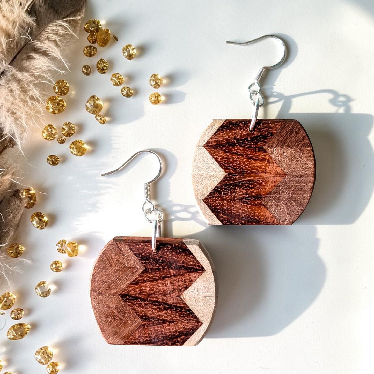 English Yew, English holly & padauk Wood Earrings