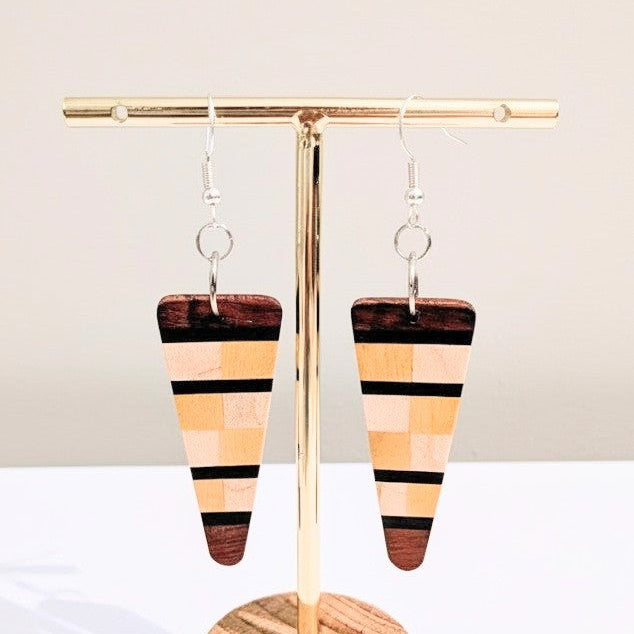 English Holly, Red Oak, Yellowheart & African Blackwood Earrings
