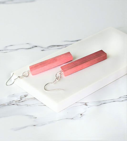 Pink Ivory Rectangle Wood Earrings