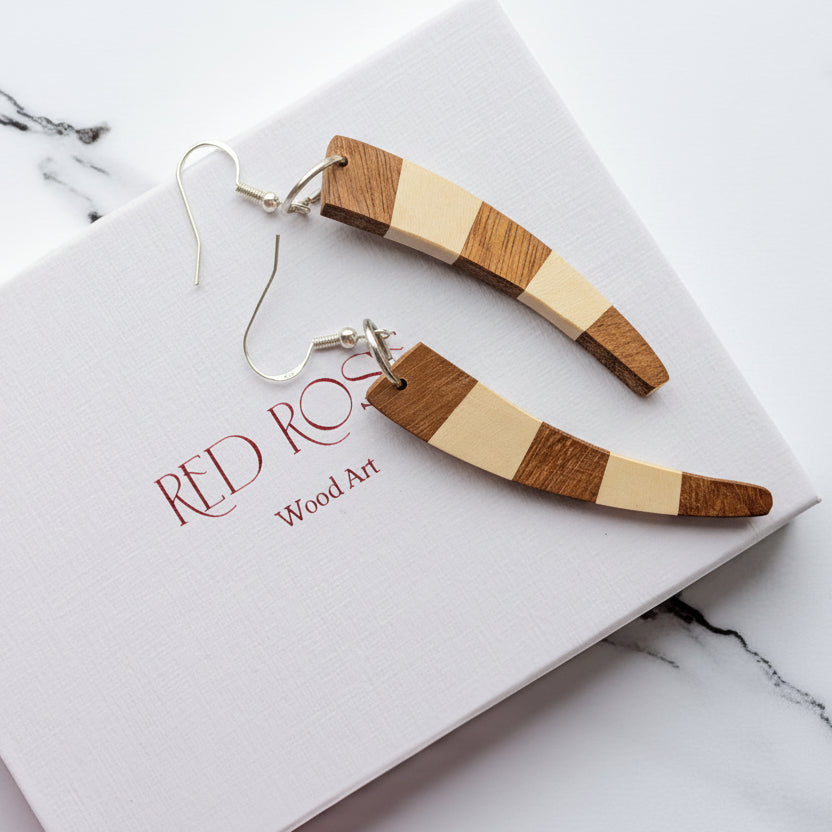 English Holly & Yellowheart Curve Wood Earrings