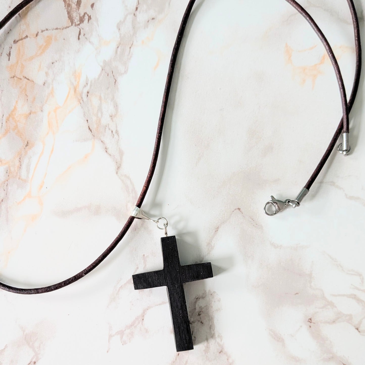 Hand carved unisex African blackwood cross pendant