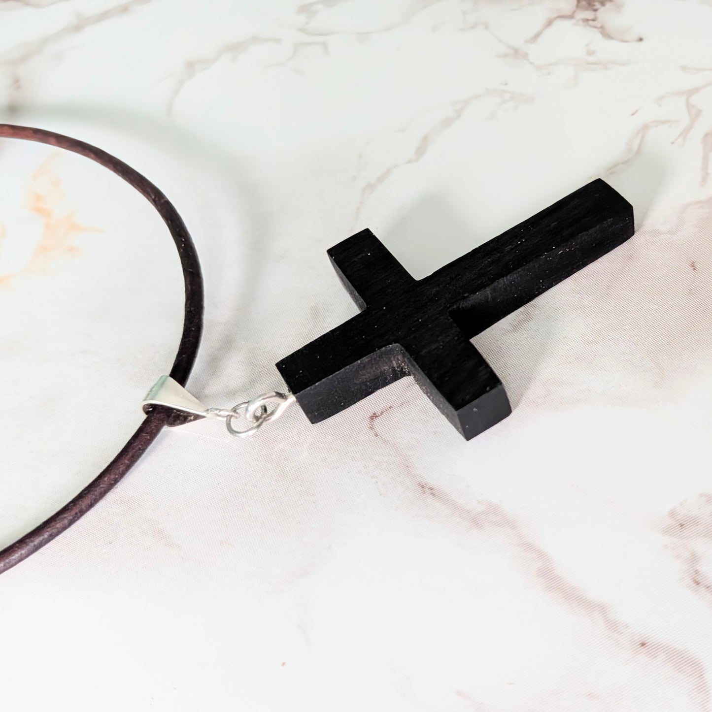 Hand carved unisex African blackwood cross pendant