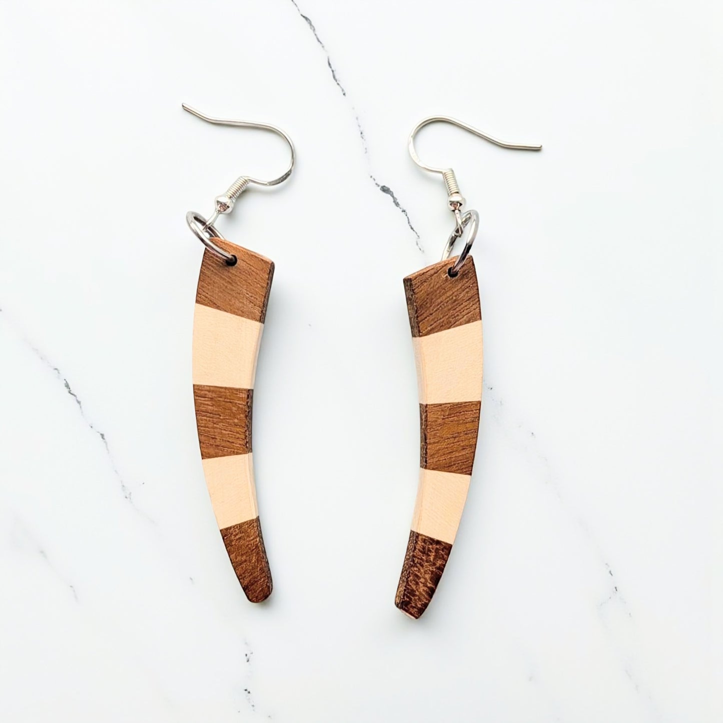 English Holly & Yellowheart Curve Wood Earrings