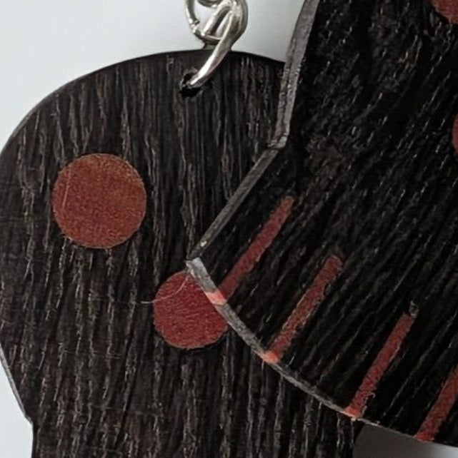 English Bog Oak & Pink Ivory Wood Skull Earrings