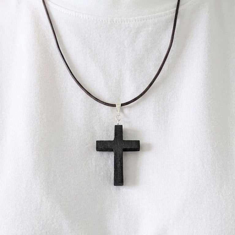 Hand carved unisex African blackwood cross pendant