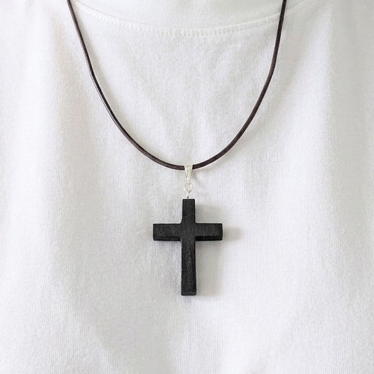 Hand carved unisex African blackwood cross pendant