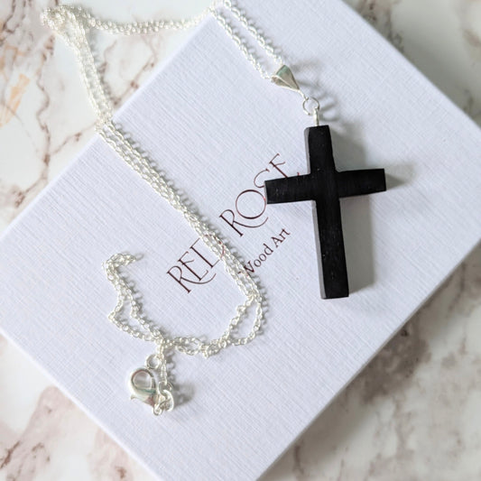 Hand carved African blackwood cross pendant