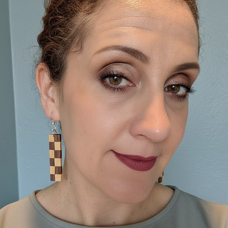Bolivian Rosewood & Yellowheart Checkerboard Wood Earrings