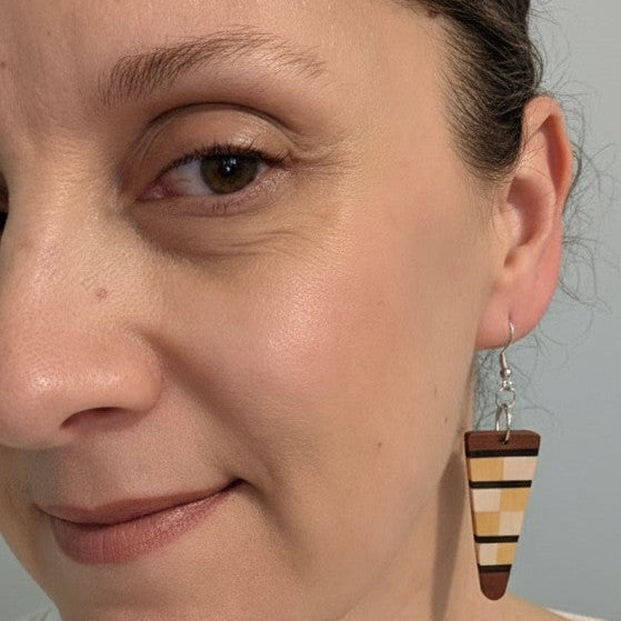 English Holly, Red Oak, Yellowheart & African Blackwood Earrings