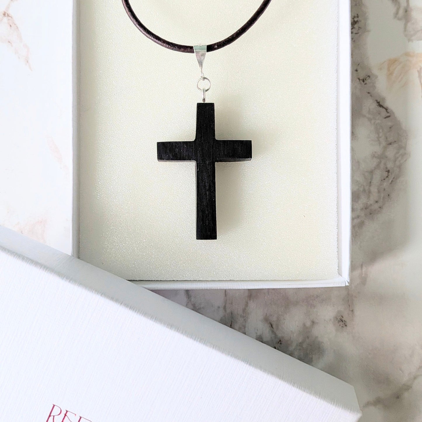 Hand carved unisex African blackwood cross pendant