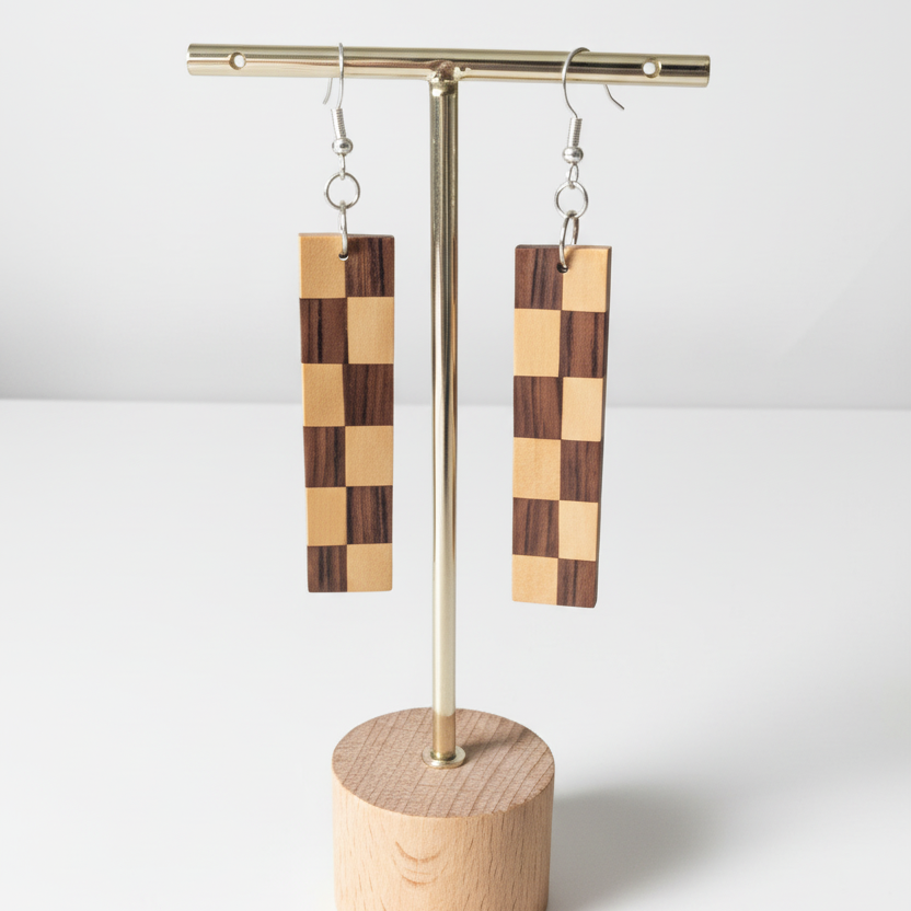 Bolivian Rosewood & Yellowheart Checkerboard Wood Earrings
