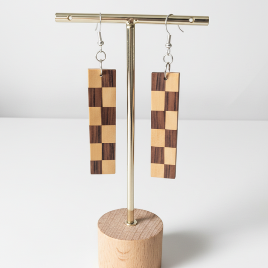 Bolivian Rosewood & Yellowheart Checkerboard Wood Earrings