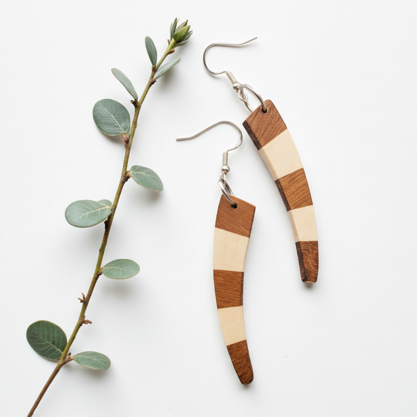 English Holly & Yellowheart Curve Wood Earrings